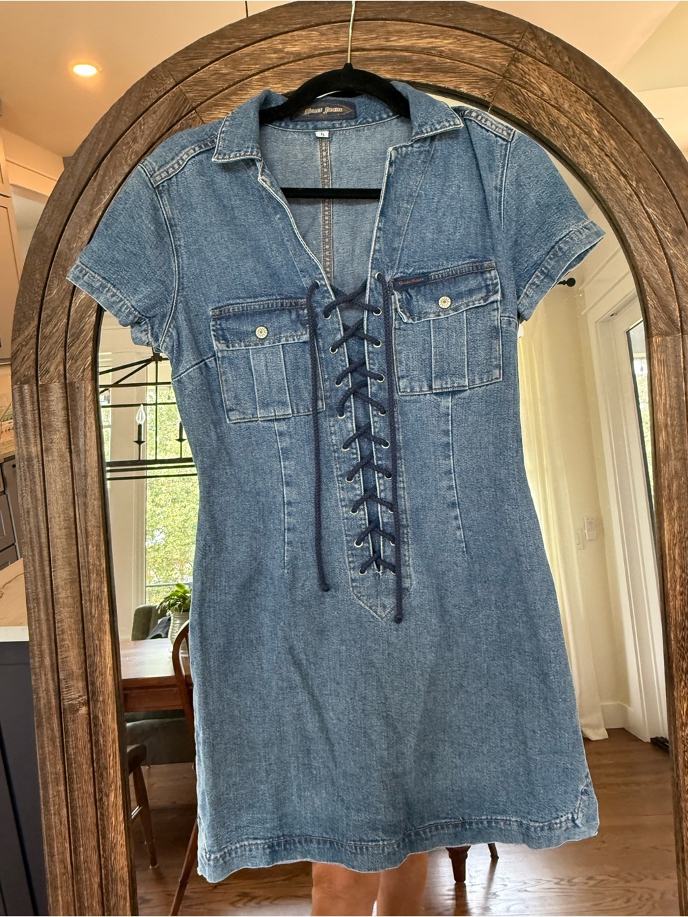 Guess Denim Lace-Up Mini Dress in Blue